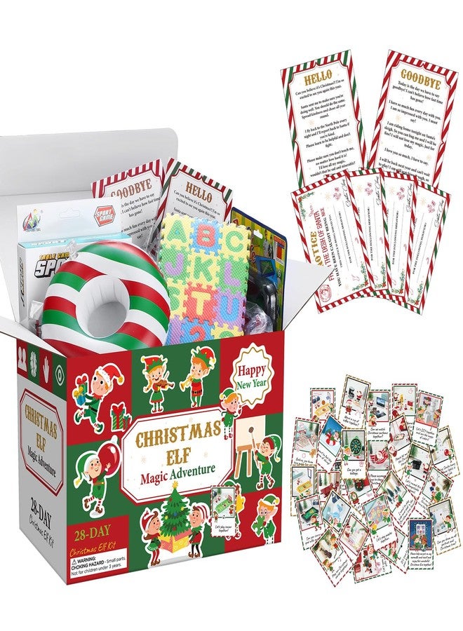 Hollowfly Elf Kit 24+4 Days of Christmas 2025, 28 Days of Elf Magic Kit, Holiday Advent Calendar, Xmas Countdown Box Include Daily Elves Scene Prop, Card Accessories for Christmas Decor(Stripe) - Image 5